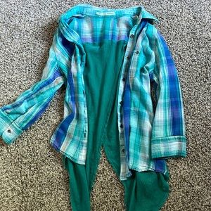 Blue flannel with sheer back